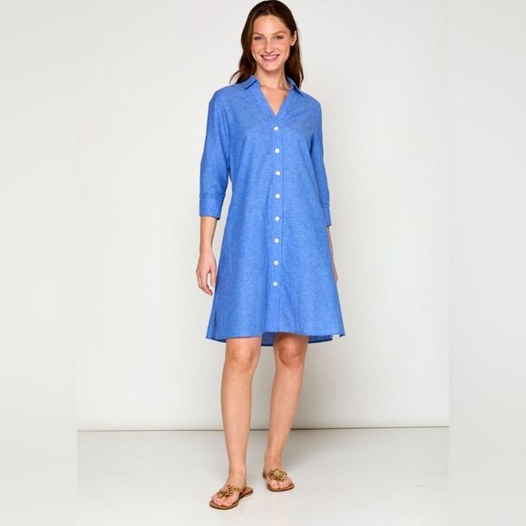 Sarah Campbell The Linen Bea Shirtdress Color Azure Size Small - Picture 1 of 13